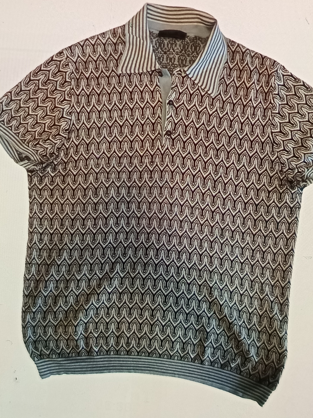 Prada Brown & Cream Geometric Knit Polo